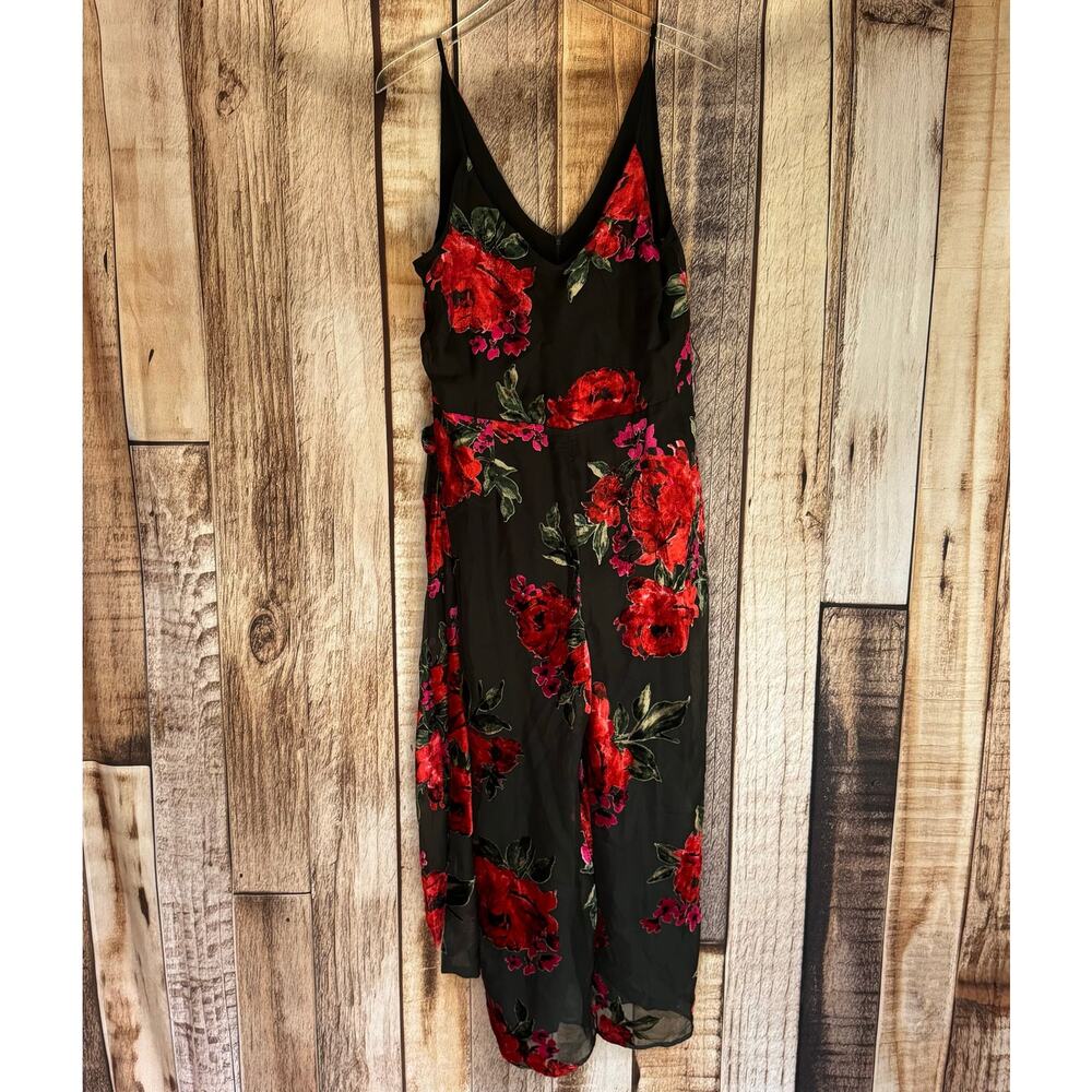 Anthropologie Ett:Twa Velvet Burnout Floral Jumpsuit Wide Leg Dark Romantic M